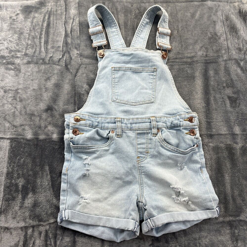 BCBG Girls Denim Overalls Shorts Distressed Shortall Light 10 Rose gold